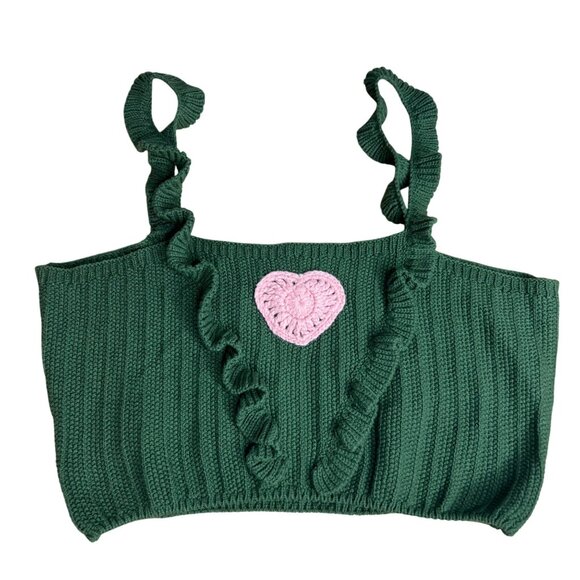 Cider Crop Sweater Tank Knit Size L Green Pink Heart NWT - Picture 1 of 6